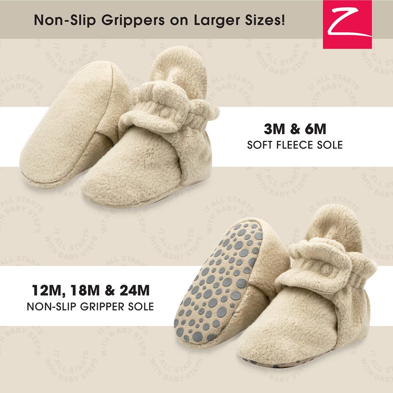 Zutano Unisex Fleece Baby Booties with Organic Cotton Lining, Newborn Essentials, Khaki, 6 Months - Image 2